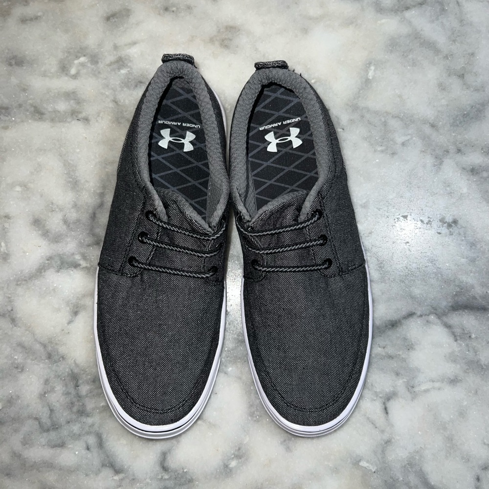 Under Armour slip-on shoes, light black in color, size 6Y, good condition